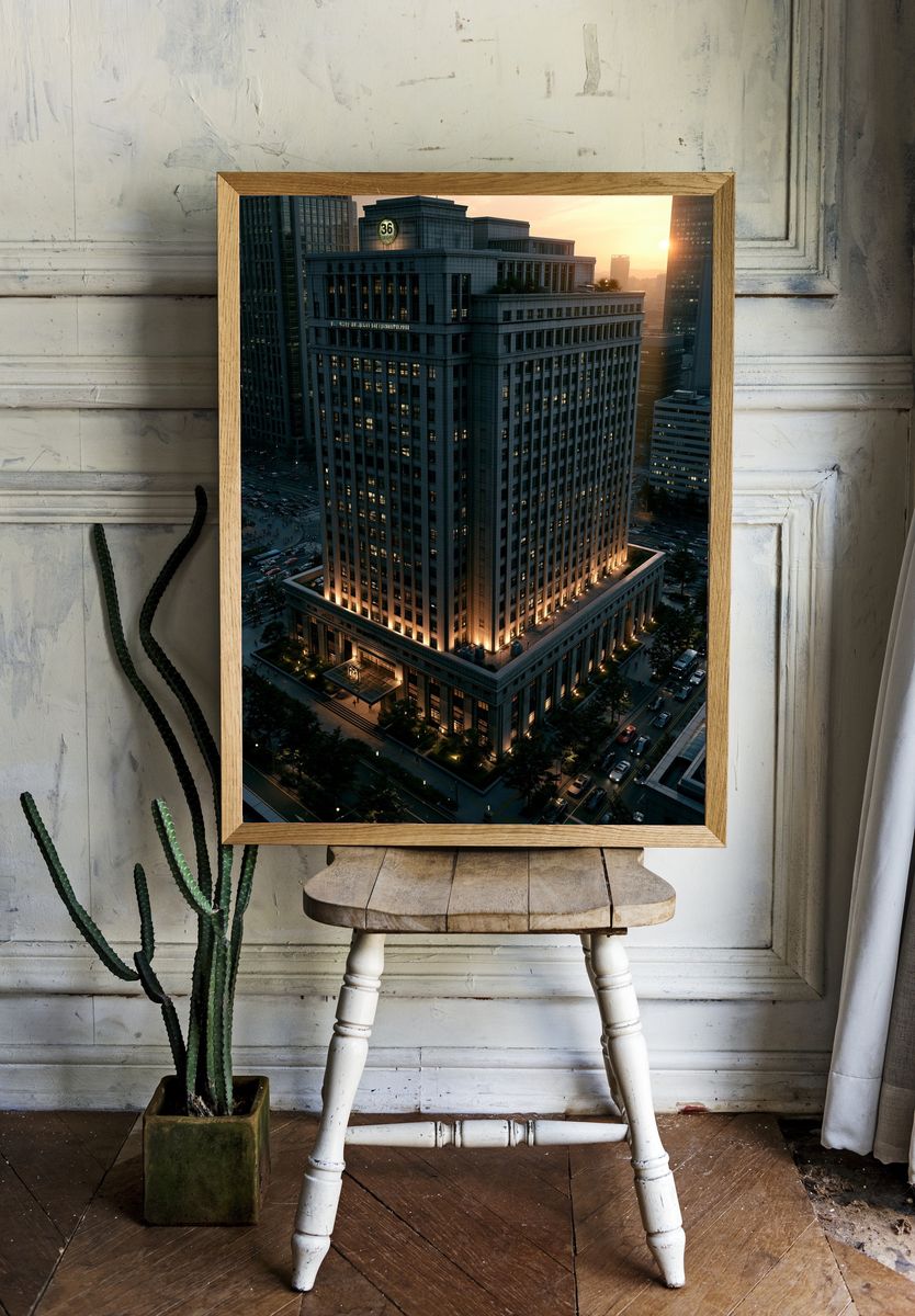 Sunset City Tower Photography Poster. room preview