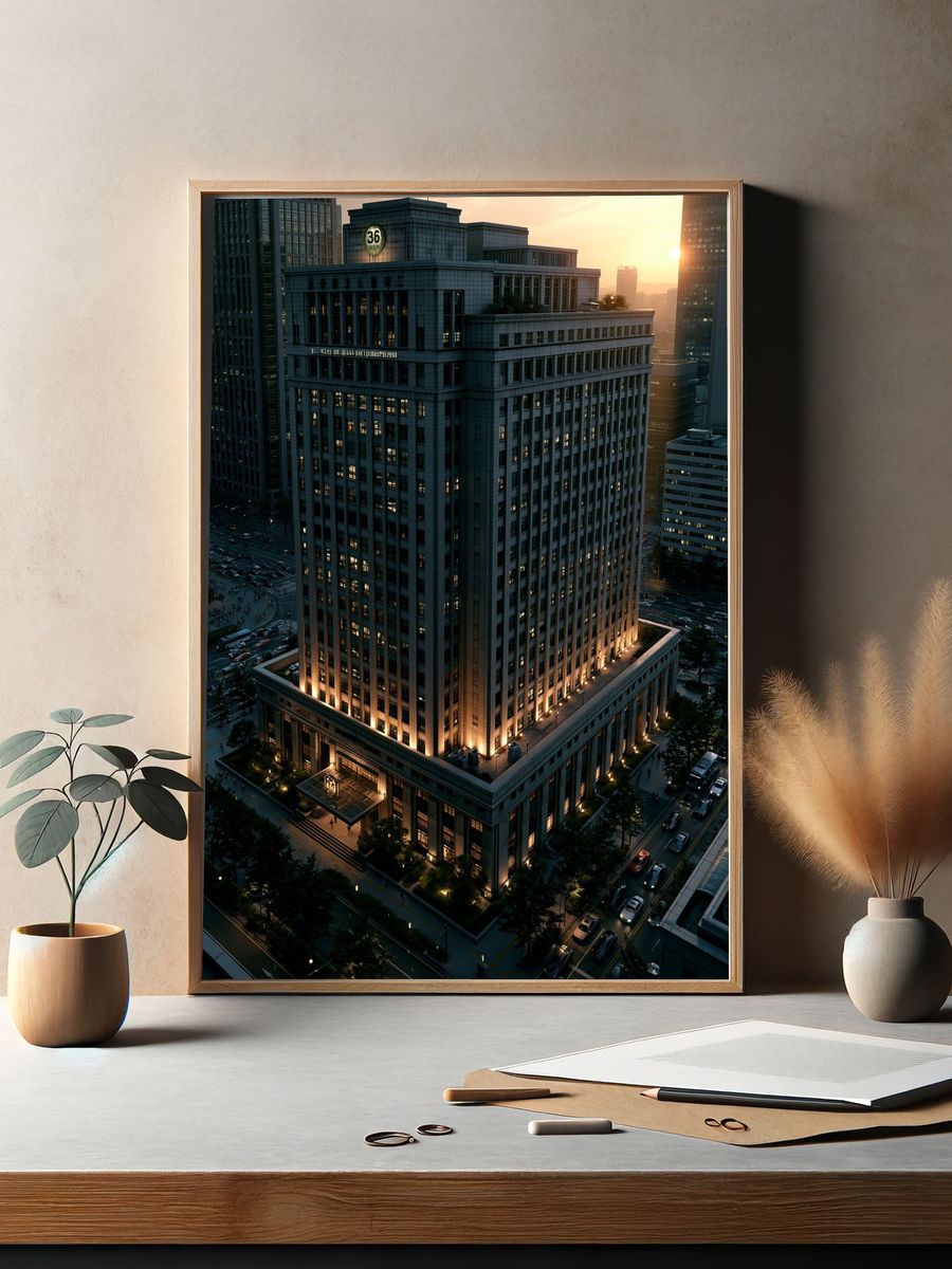 Sunset City Tower Photography Poster. — room view 2