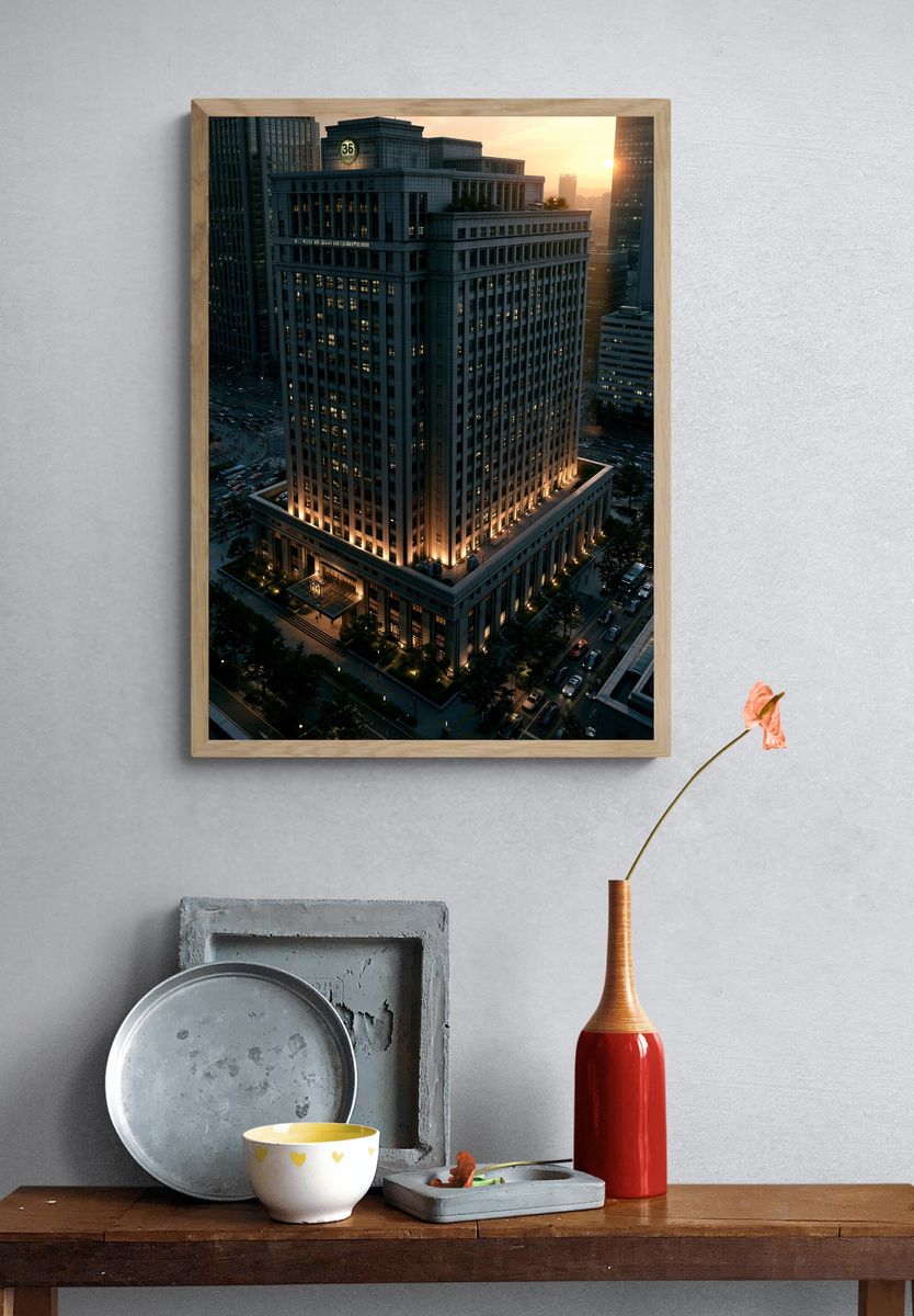 Sunset City Tower Photography Poster. — room view 3
