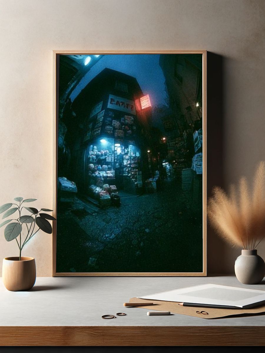 Neon Alley Night Photography Poster. — room view 2
