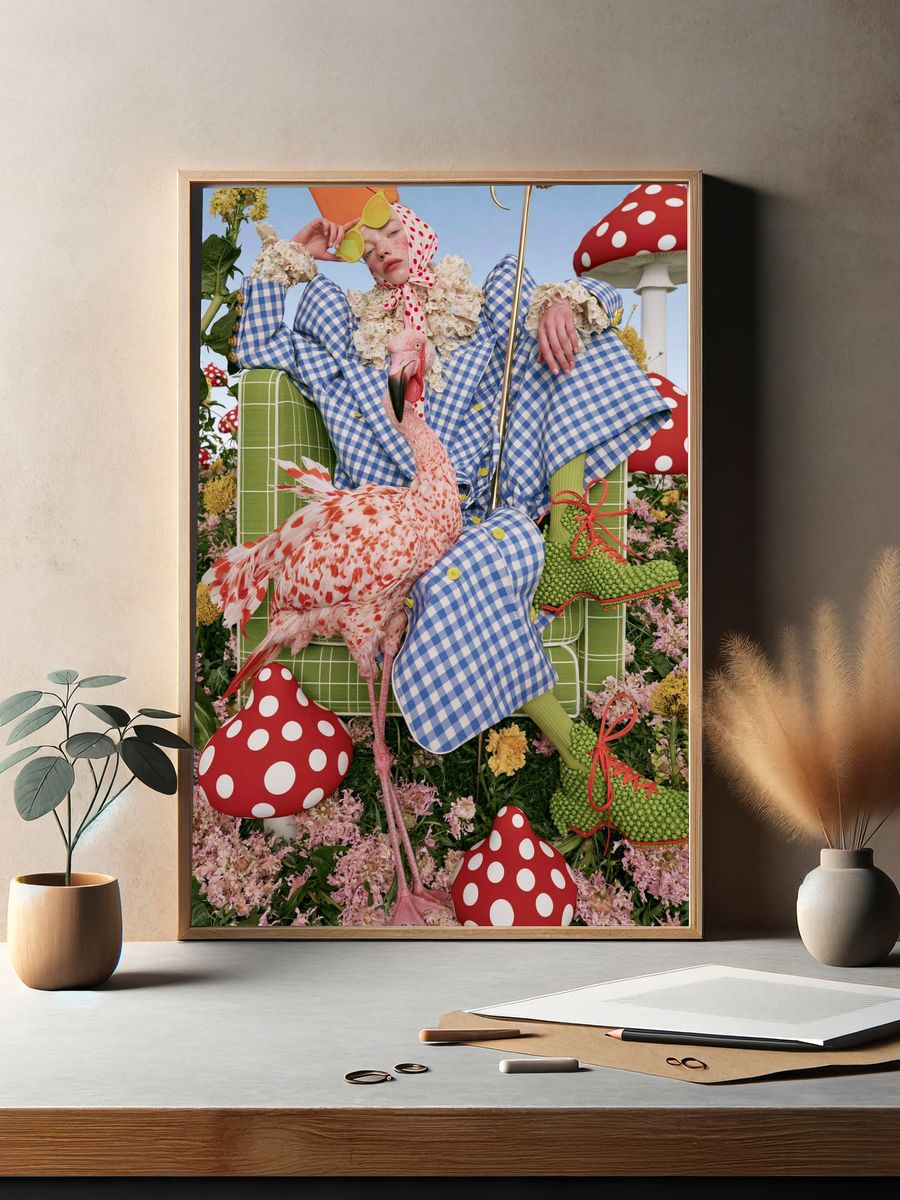 Surreal Flamingo Garden Fashion Poster. — room view 2