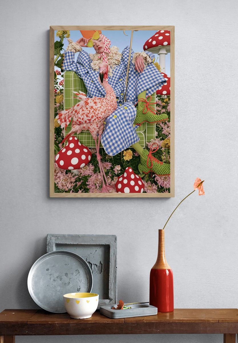 Surreal Flamingo Garden Fashion Poster. — room view 3