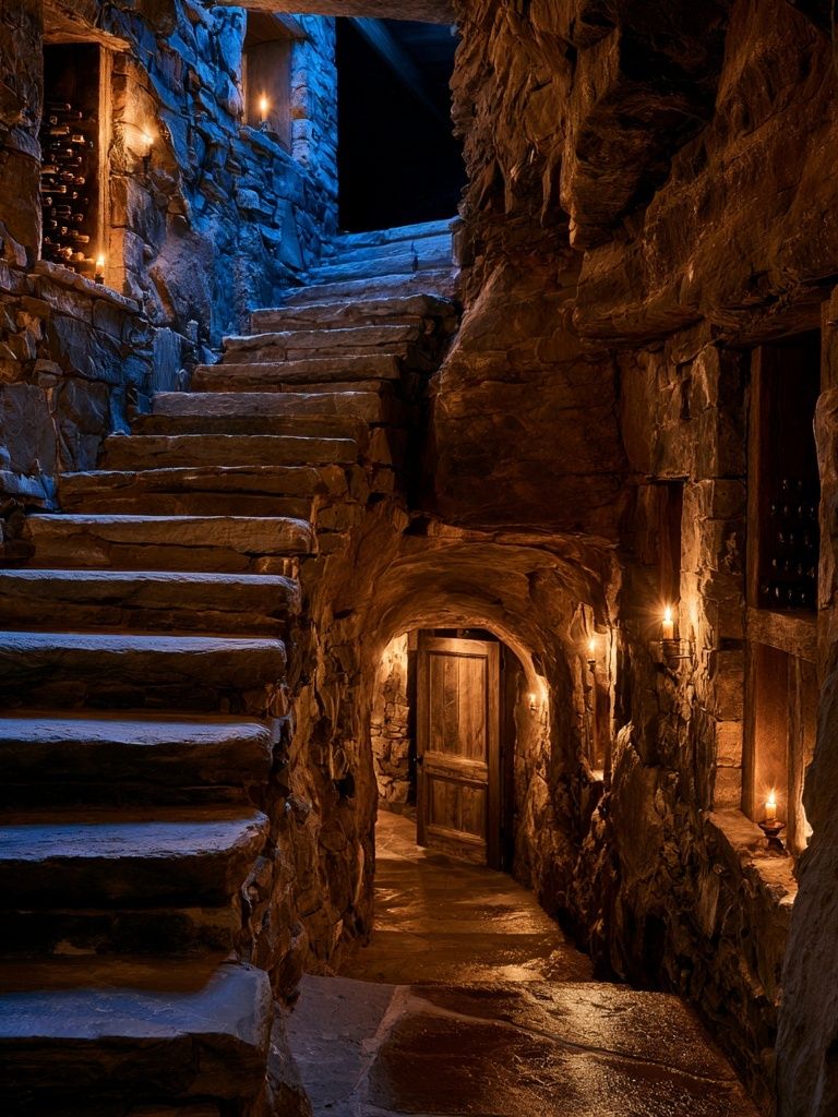 Candlelit Stone Stairway Photography Poster. poster detail