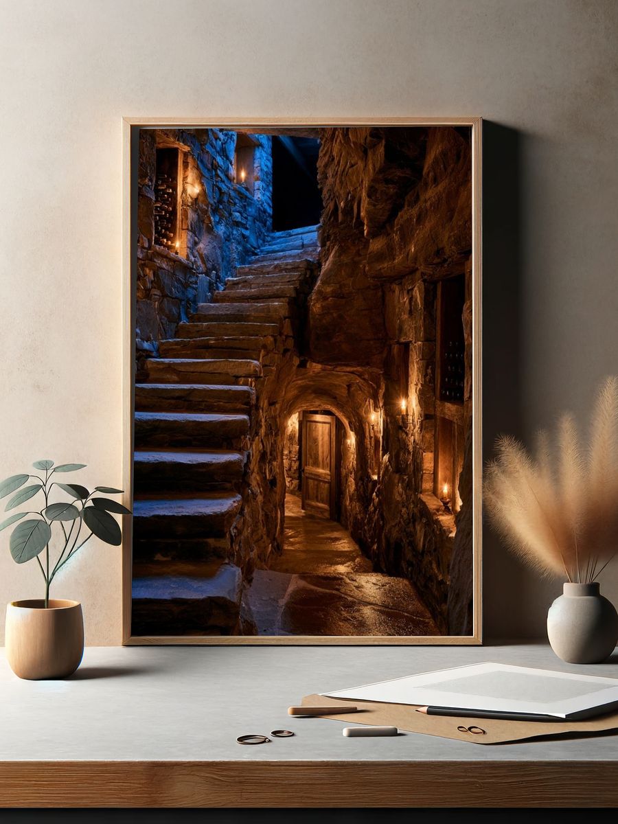 Candlelit Stone Stairway Photography Poster. — room view 2