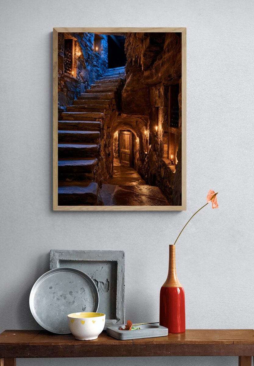 Candlelit Stone Stairway Photography Poster. — room view 3