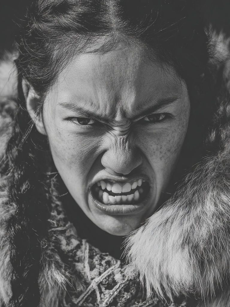 Intense Inuit Portrait Black-White Print. poster detail