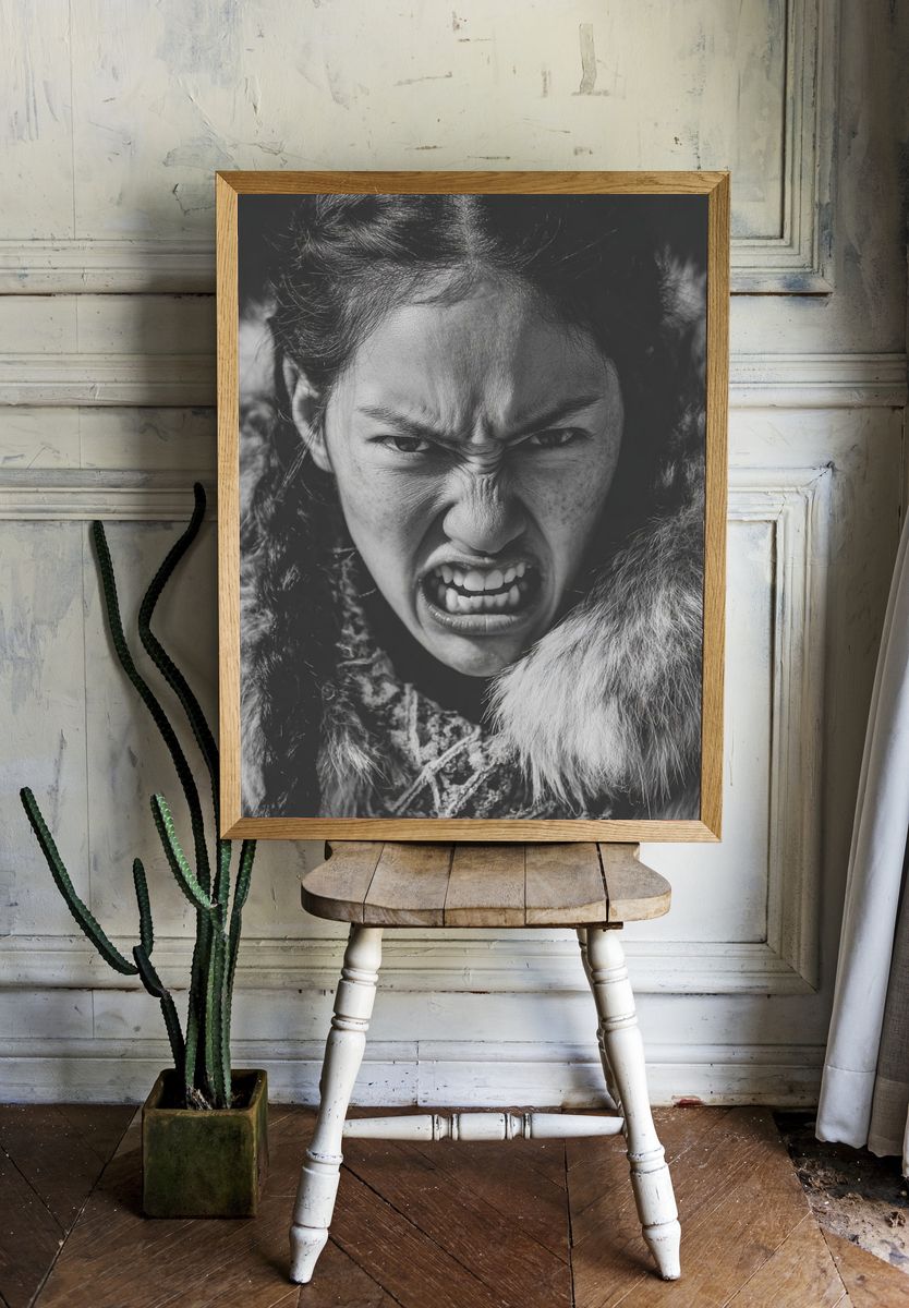 Intense Inuit Portrait Black-White Print. — room view 1