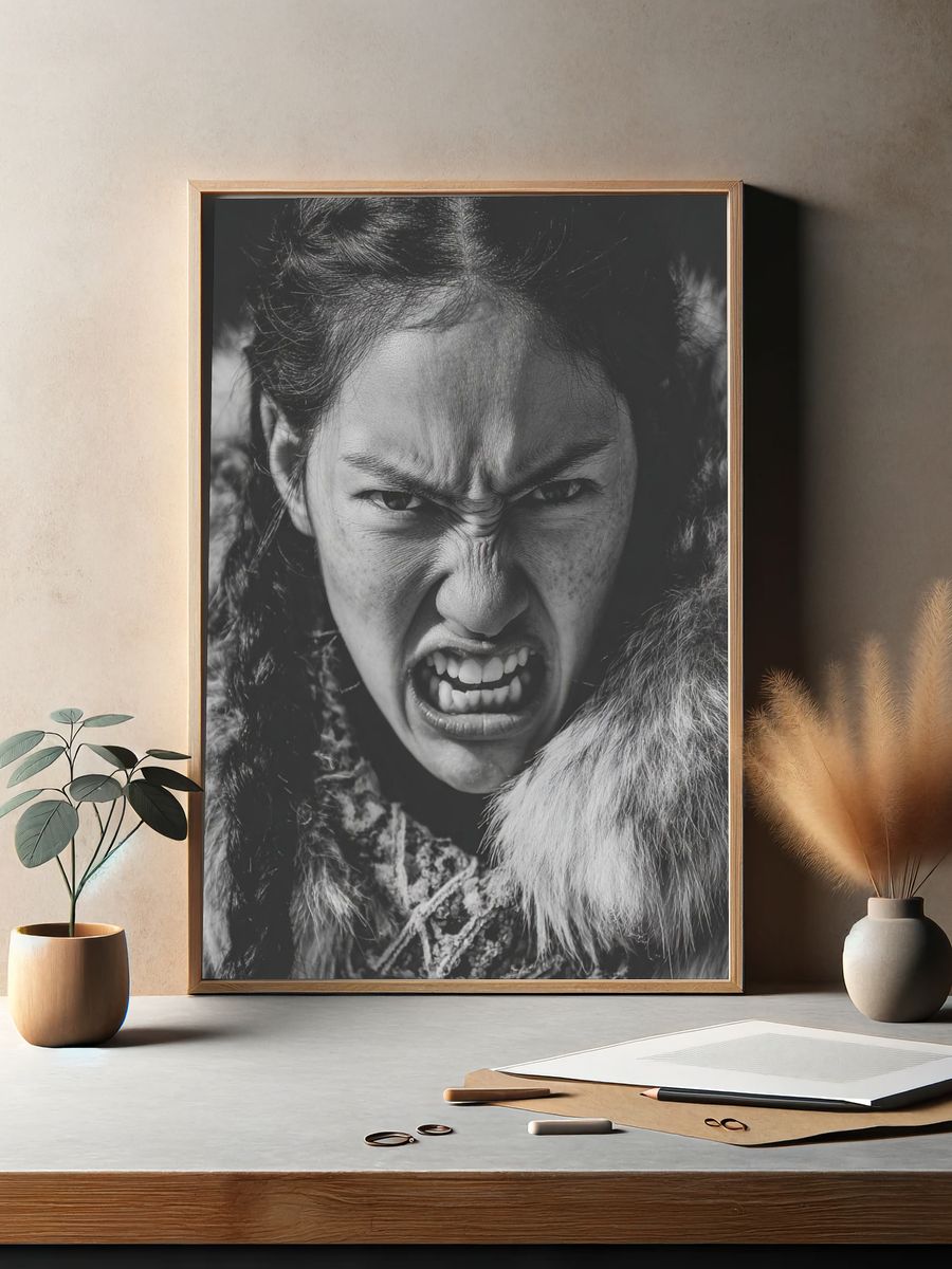 Intense Inuit Portrait Black-White Print. — room view 2