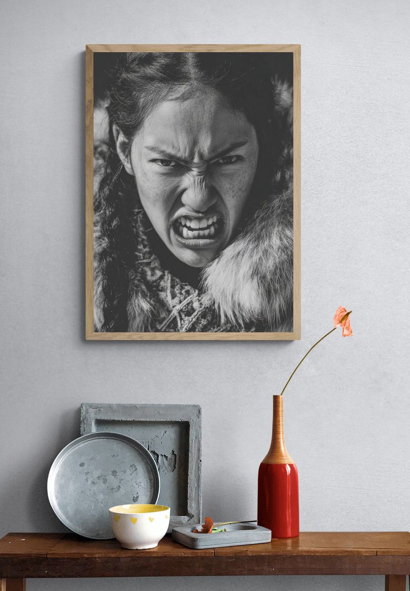 Intense Inuit Portrait Black-White Print. — room view 3