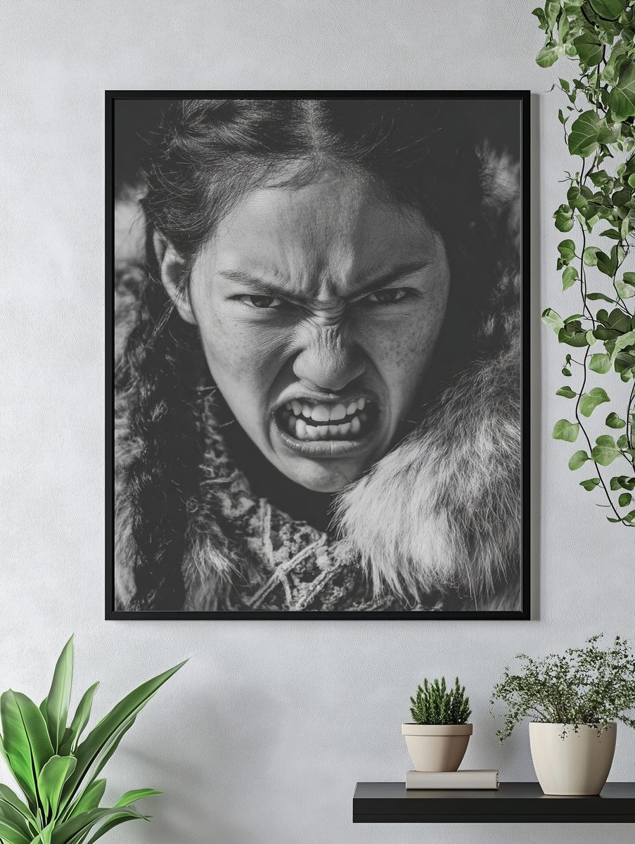 Intense Inuit Portrait Black-White Print. — room view 4