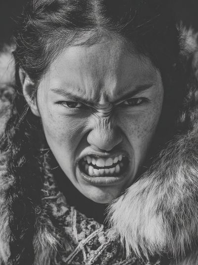 Intense Inuit Portrait Black-White Print.