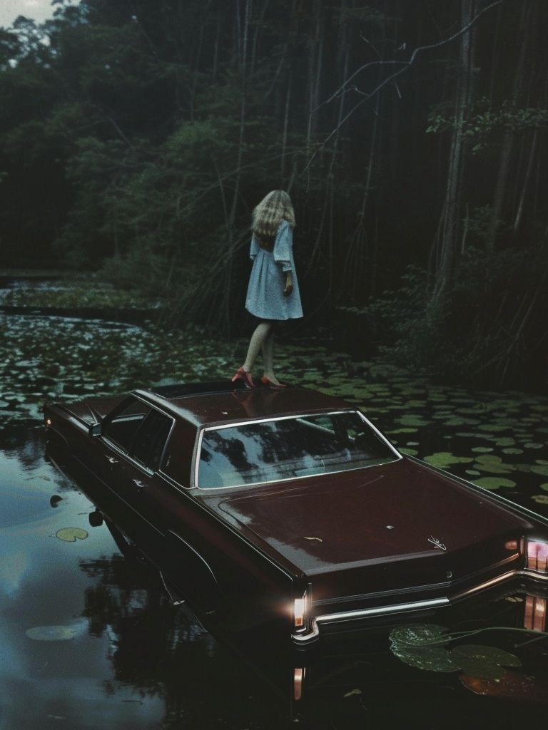 Surreal Forest Car Scene Poster. poster detail