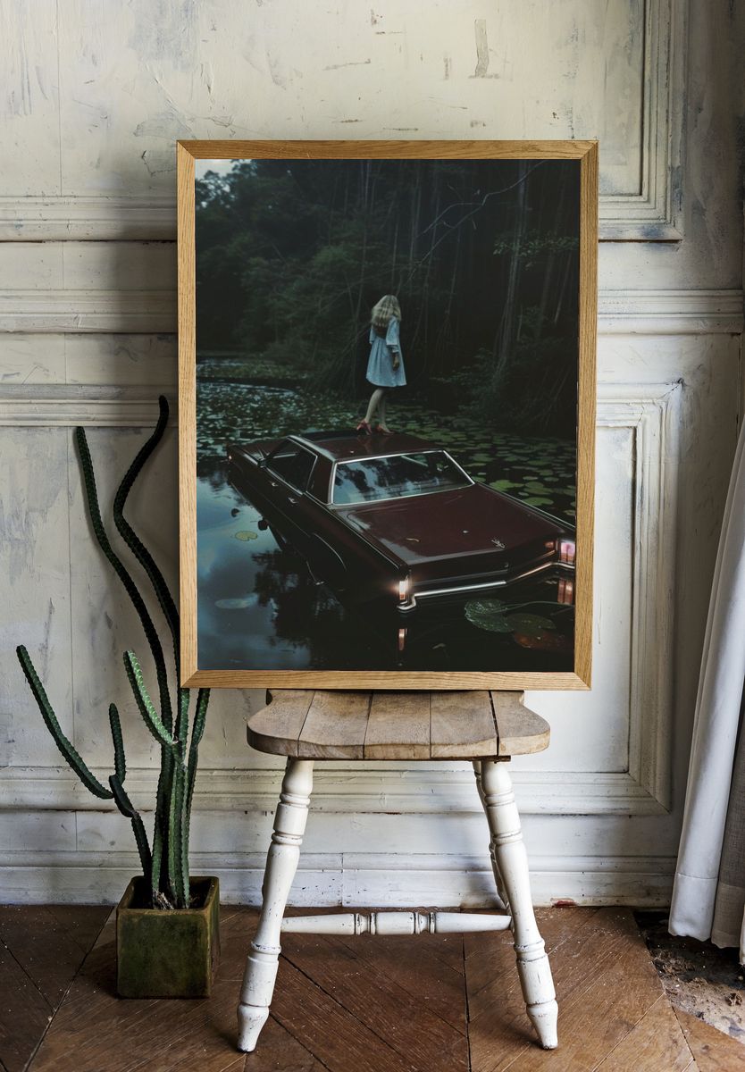 Surreal Forest Car Scene Poster. room preview