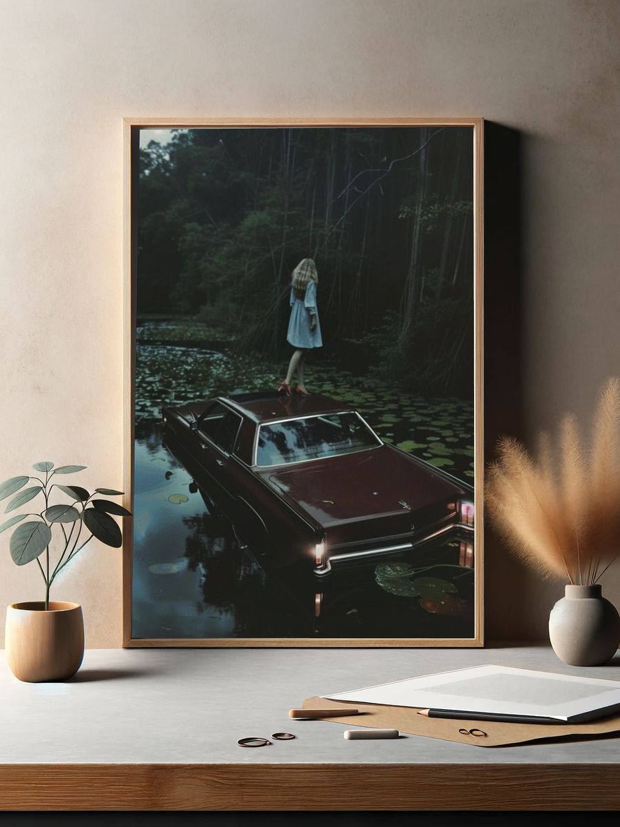 Surreal Forest Car Scene Poster. — room view 2