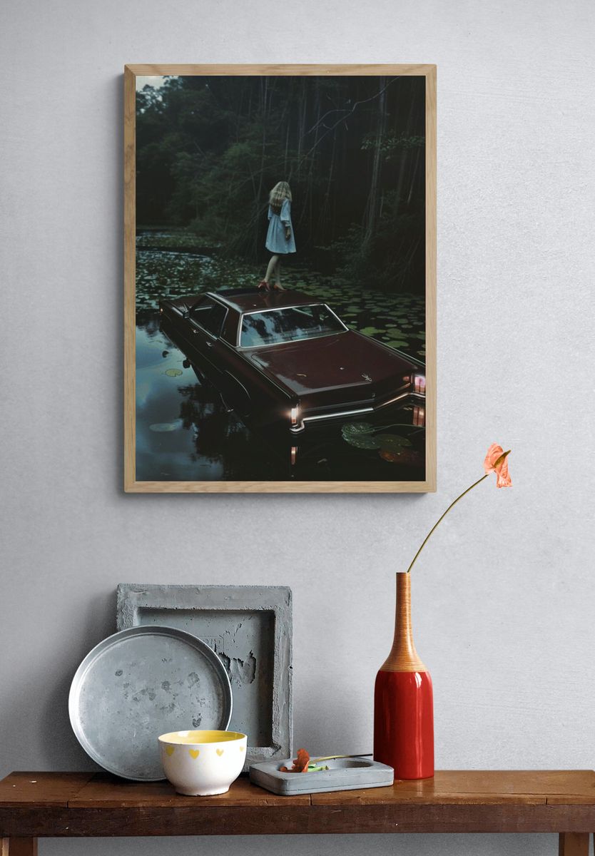 Surreal Forest Car Scene Poster. — room view 3