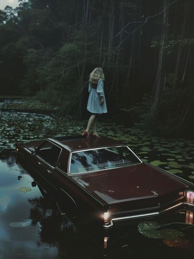 Surreal Forest Car Scene Poster.