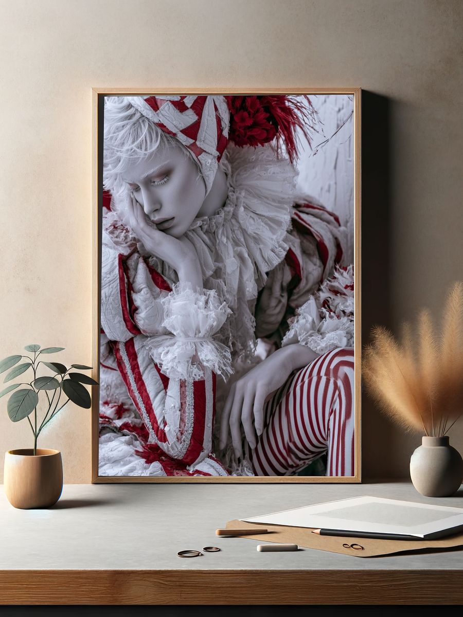 Red and White Portrait Photography Poster. — room view 2