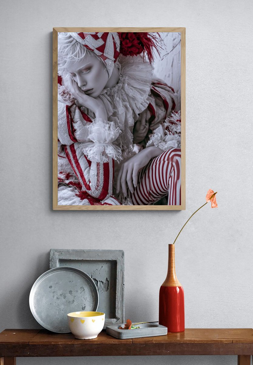 Red and White Portrait Photography Poster. — room view 3
