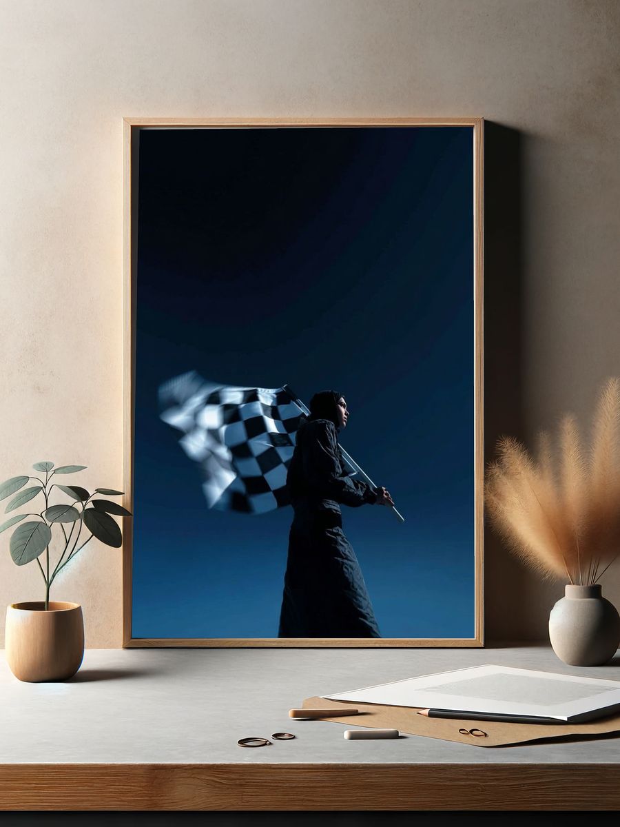 Checkered Flag Racer Photography Poster. — room view 2