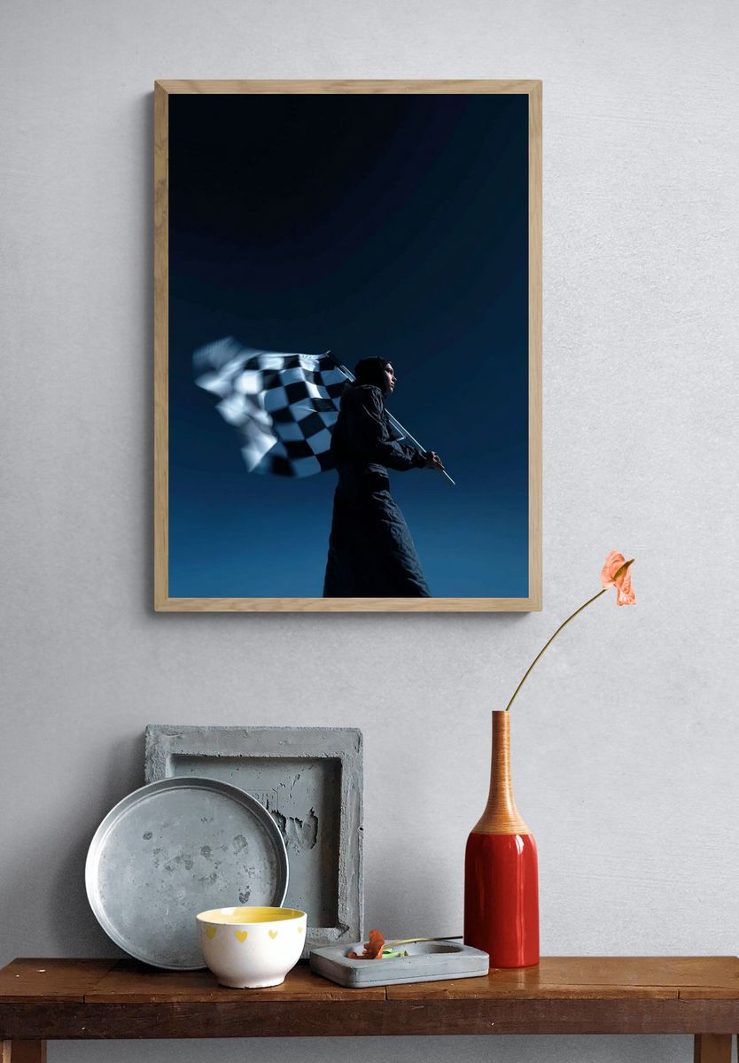 Checkered Flag Racer Photography Poster. — room view 3