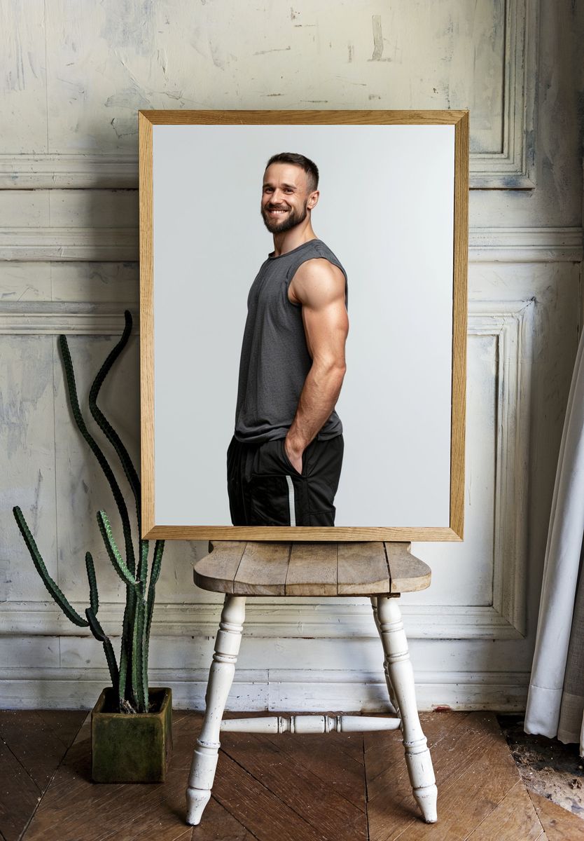 Smiling Athlete Portrait Poster. — room view 1