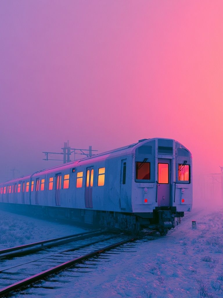 Neon Train at Dawn Poster. poster — photography art