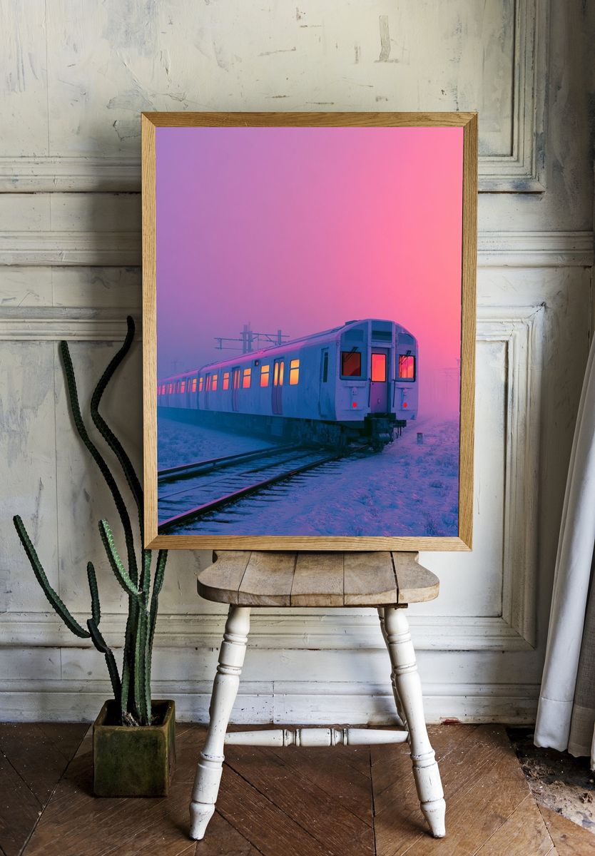 Neon Train at Dawn Poster. — room view 1