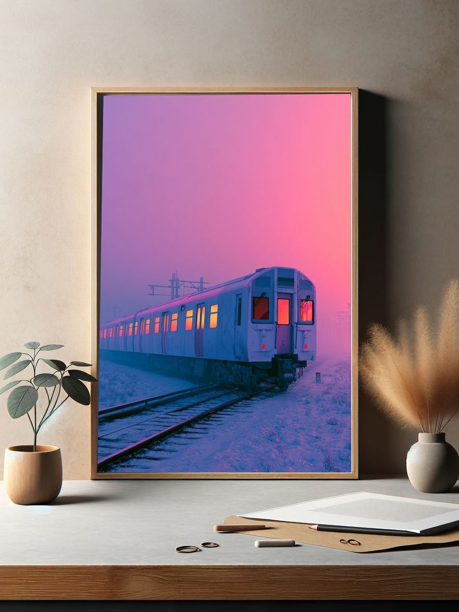 Neon Train at Dawn Poster. — room view 2