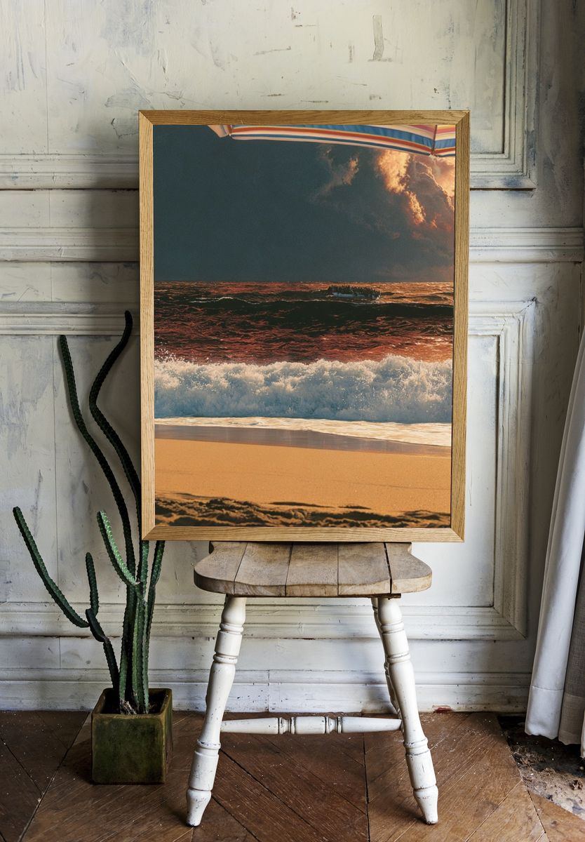 Sunset Beach Waves Photography Poster. room preview