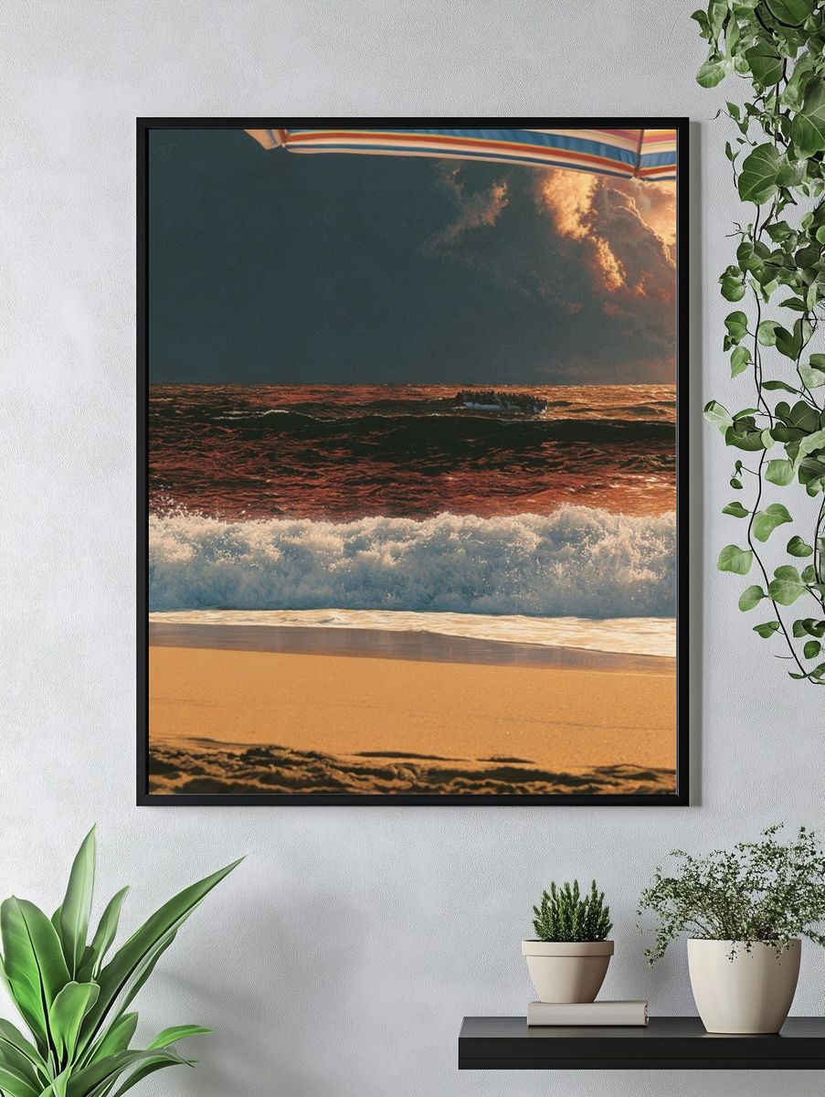 Sunset Beach Waves Photography Poster. — room view 4