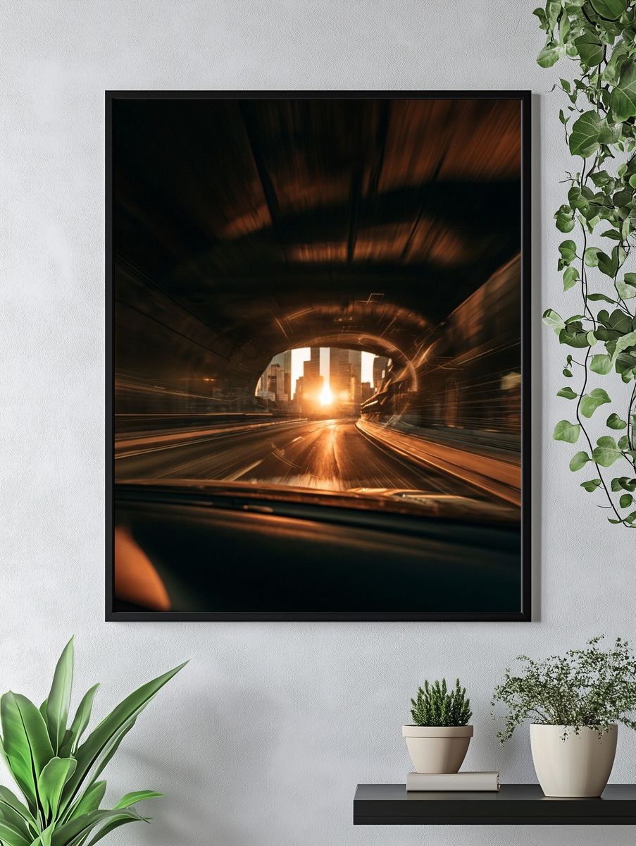 Sunset Tunnel Drive Photography Poster. — room view 4