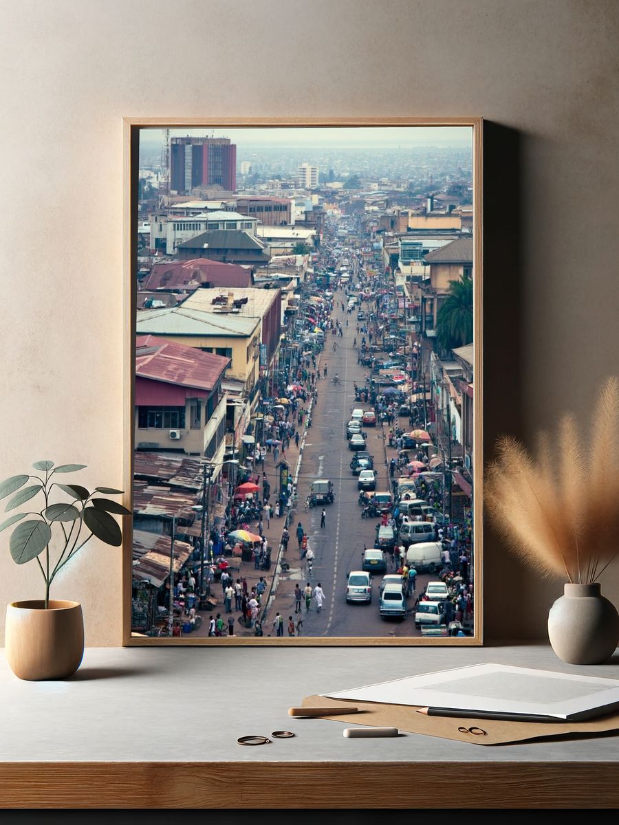 Bustling City Market Street Photography Poster. — room view 2