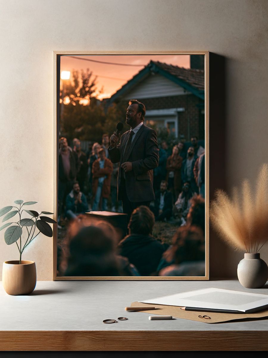 Outdoor Speech at Sunset Poster. — room view 2