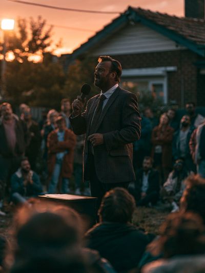 Outdoor Speech at Sunset Poster.