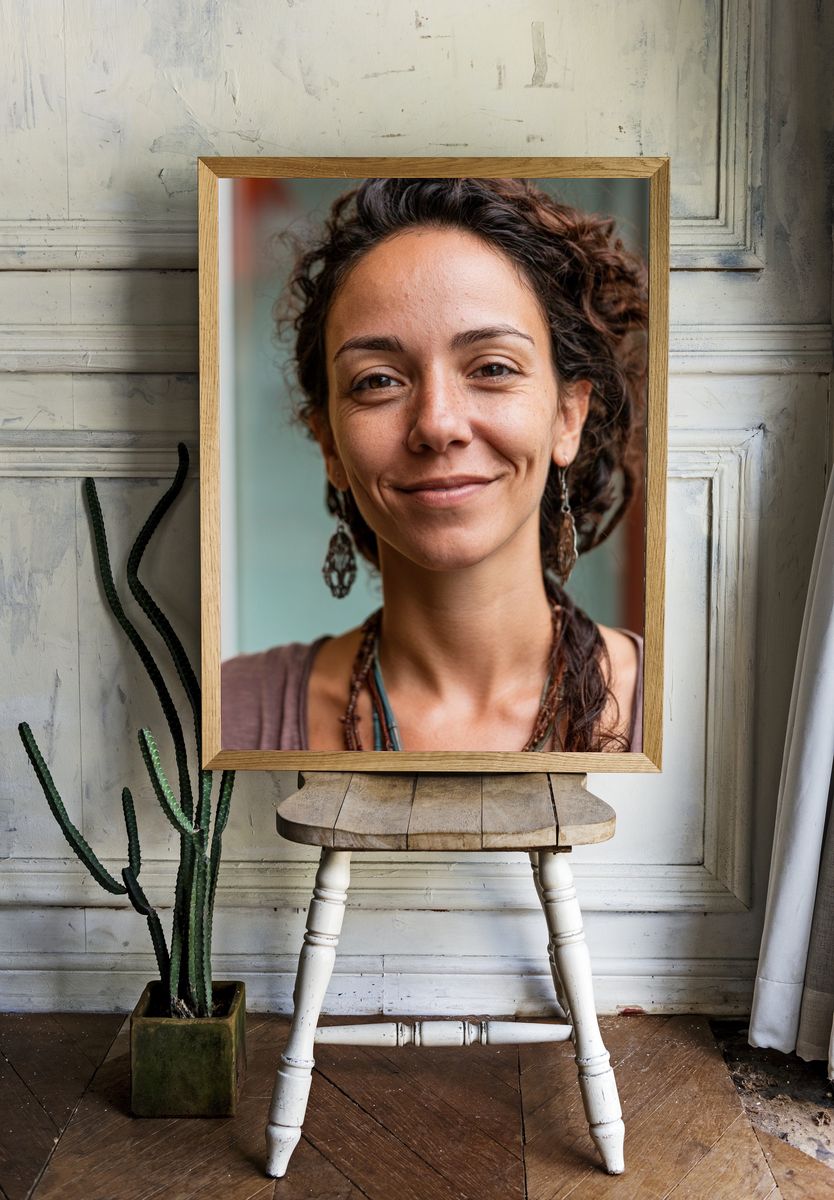 Smiling Woman Portrait Print. room preview