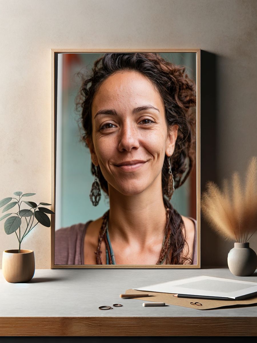 Smiling Woman Portrait Print. — room view 2