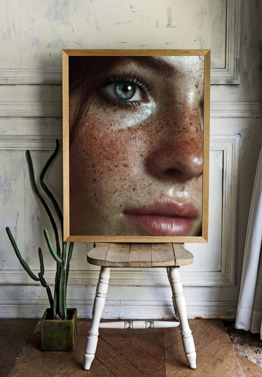 Freckled Face Portrait Photography Poster. — room view 1