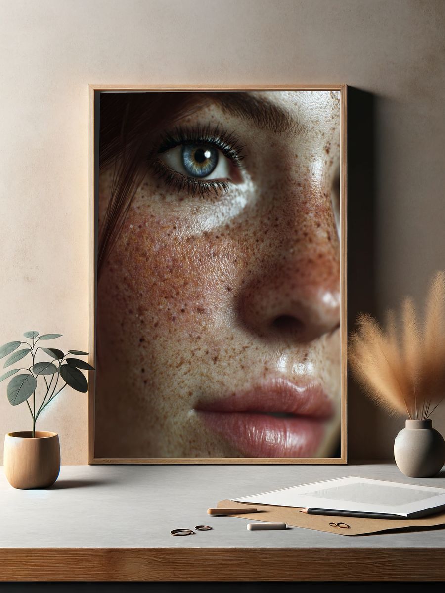 Freckled Face Portrait Photography Poster. — room view 2