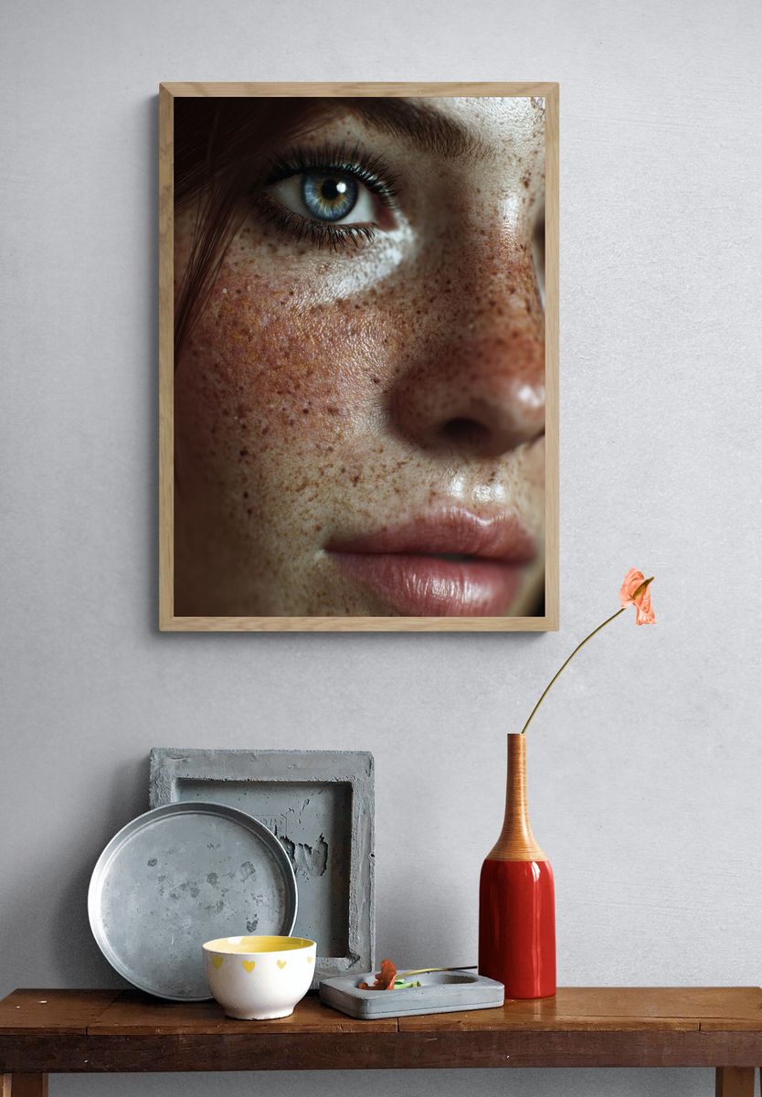 Freckled Face Portrait Photography Poster. — room view 3