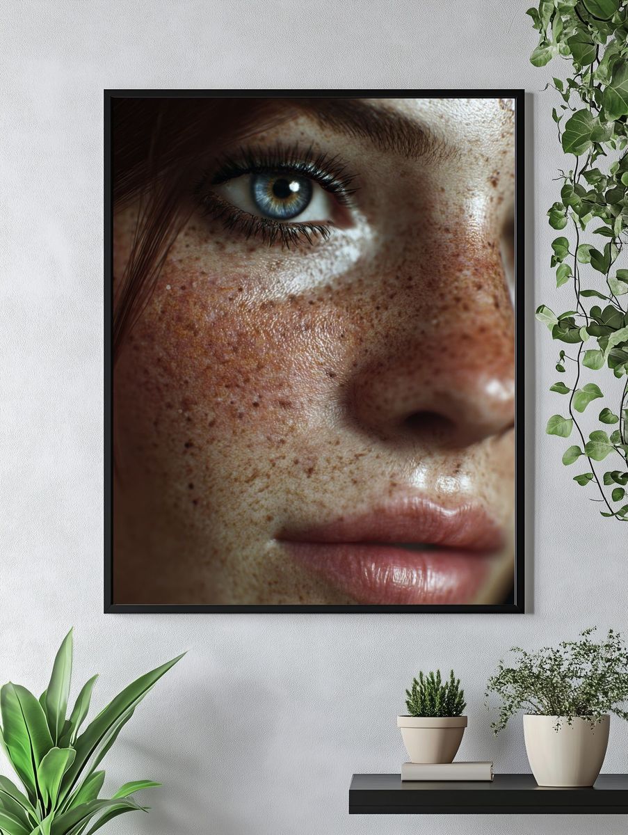 Freckled Face Portrait Photography Poster. — room view 4