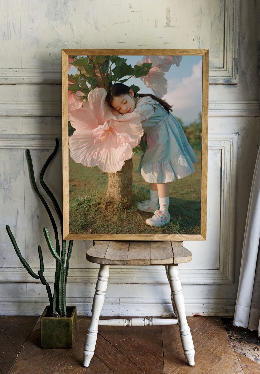 Dreamy Girl and Hibiscus Photography Poster. room preview