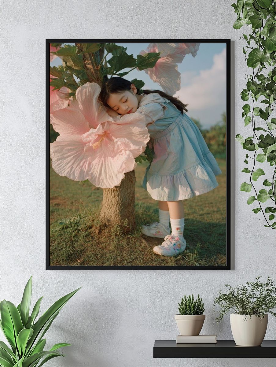 Dreamy Girl and Hibiscus Photography Poster. — room view 4