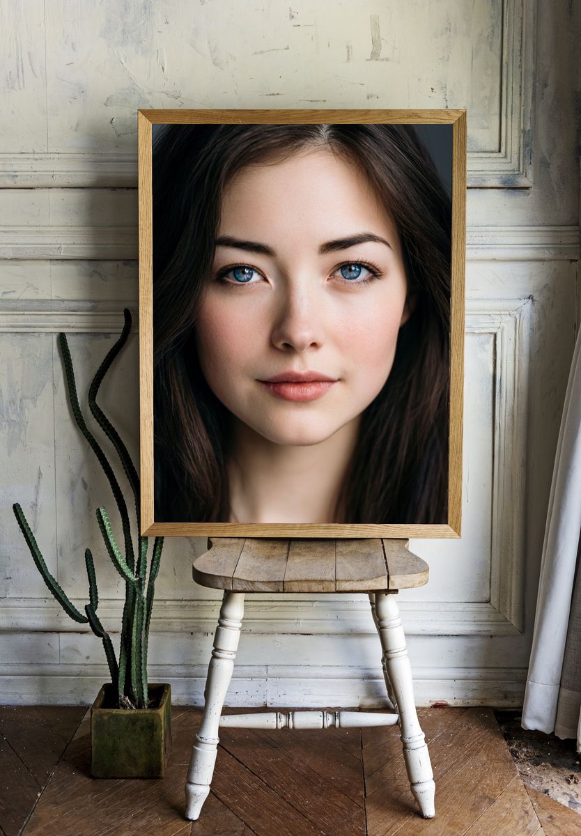 Blue-Eyed Woman Portrait Print. room preview