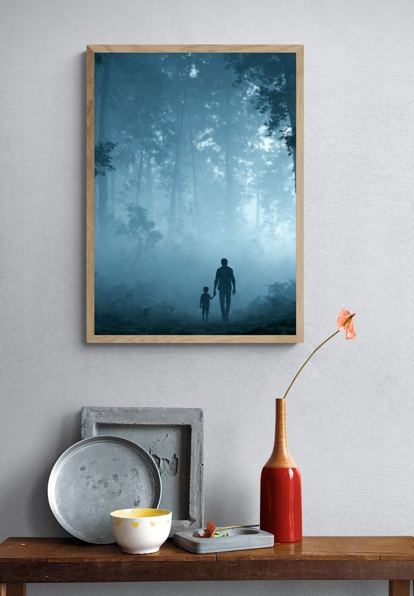 Misty Forest Walk Photography Poster. — room view 3