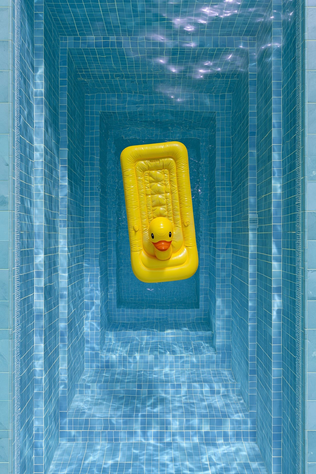 Yellow Duck Pool Staircase Print. poster detail
