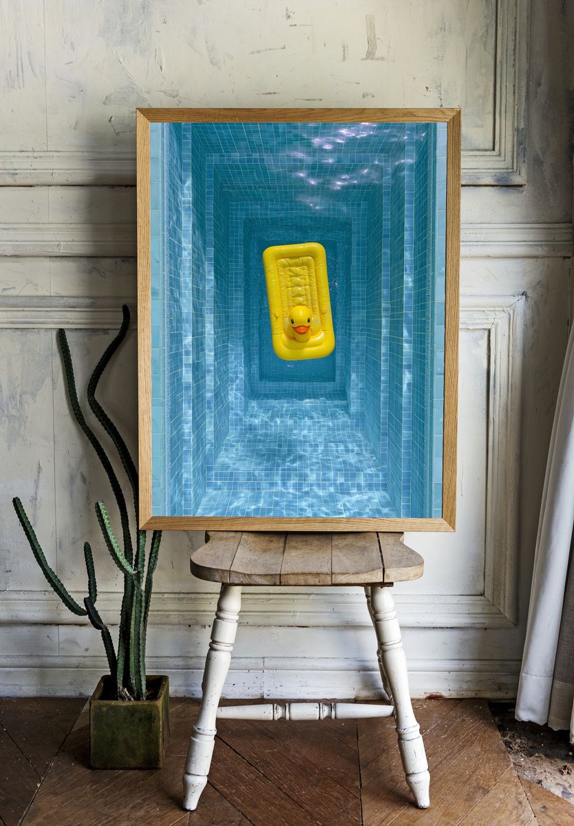 Yellow Duck Pool Staircase Print. — room view 1
