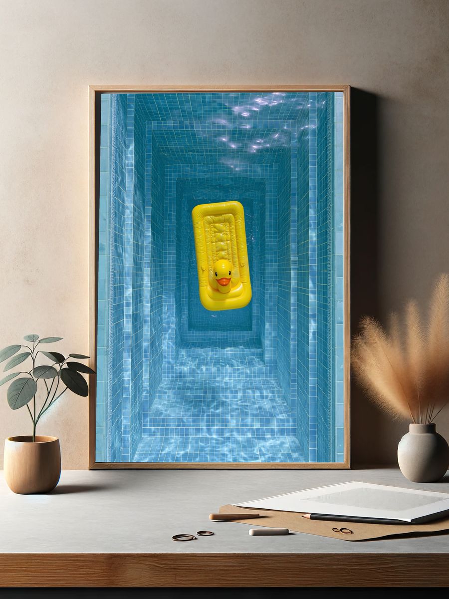 Yellow Duck Pool Staircase Print. — room view 2