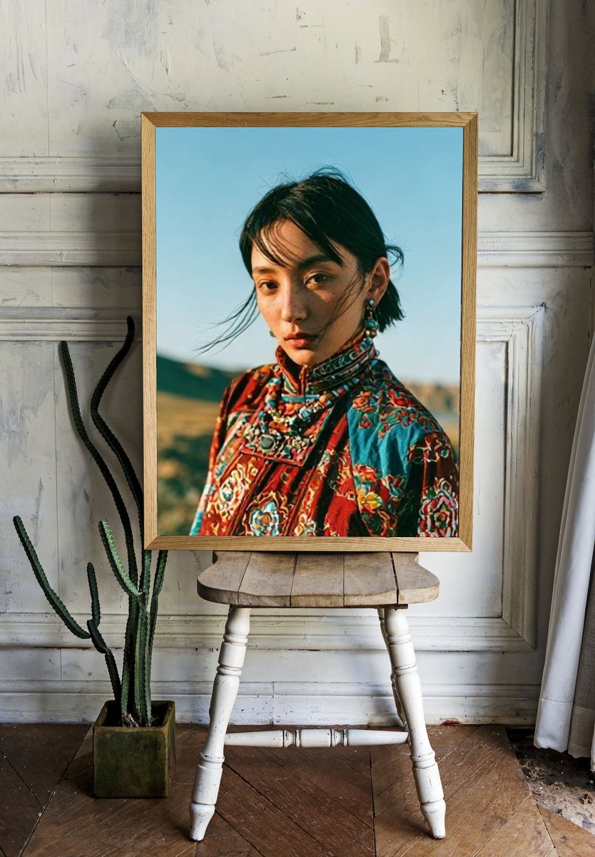 Portrait in Colorful Silk Poster. room preview