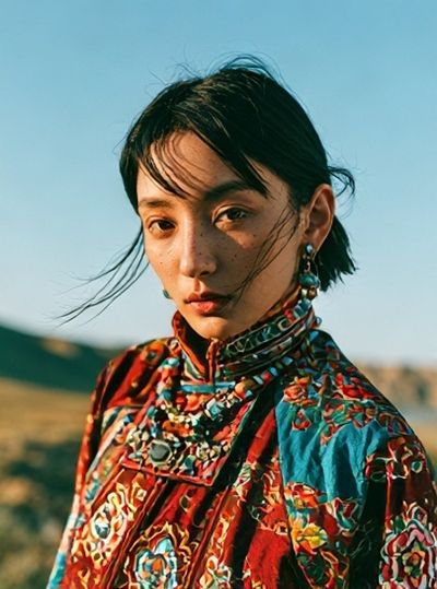 Portrait in Colorful Silk Poster.