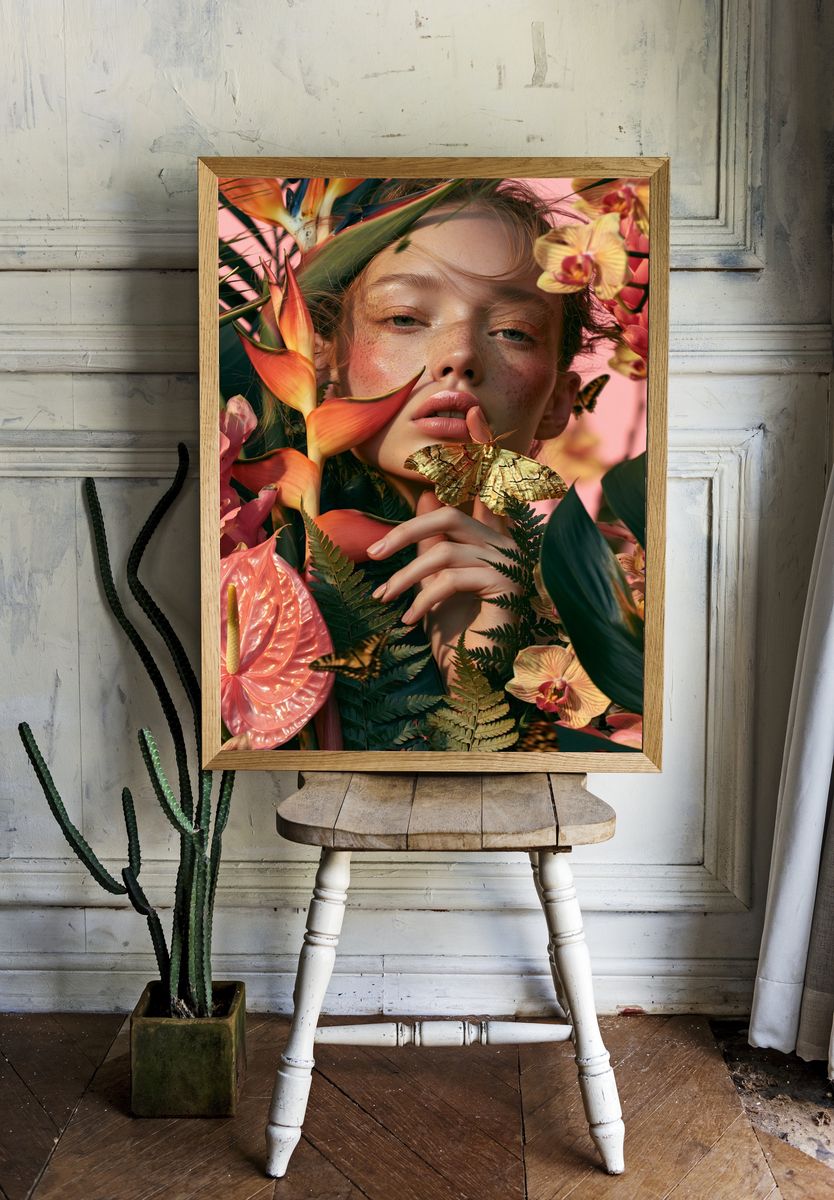 Tropical Portrait Floral Poster. — room view 1